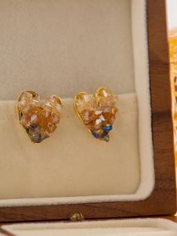 Inaya Accessories - 18Kt Gold Plated Chunky Crystal Heart Stud Earrings, Bree