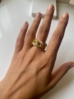 Inaya Accessories - 18Kt Gold Plated Adjustable Cuban Cubic Zirconia Ring, Cuban