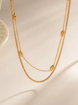 Inaya Accessories - 18Kt Gold Plated Double Layered Bead Chain, Elle