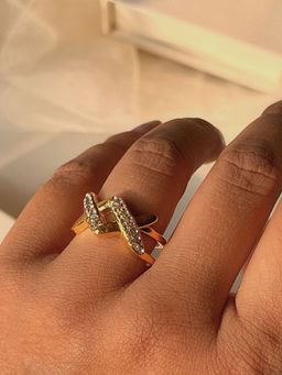 Inaya Accessories - 18Kt Gold Plated Cuban X Open Adjustable Ring, Freya