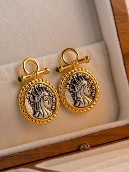 Inaya Accessories - 18Kt Gold Plated Greek Goddess Coin Earrings, Kavya
