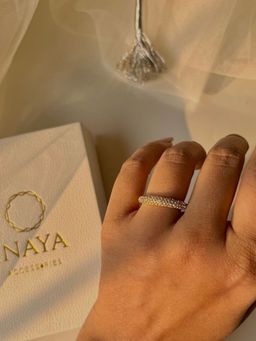 Inaya Accessories - 18Kt Gold Plated Sleek Dome Zircon Studded Adjustable Ring, Krystal