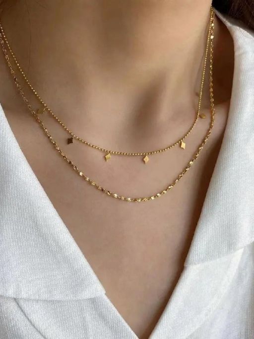 Inaya Accessories 18Kt Gold Plated Double Layered Beaded Diamond Necklace, Mia