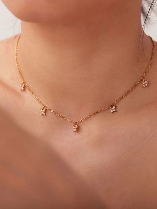 Inaya Accessories 18Kt Gold Plated Butterfly Choker Cubic Zirconia Charm Necklace, Titly