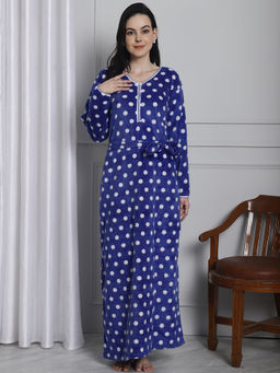 Secret Wish - Blue Polka Dot Printed Woolen Nighty (Set of 2)