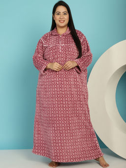 Secret Wish - Pink Printed Woolen Plus Size Nighty