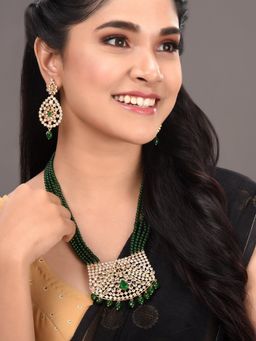 Saraf RS Jewellery - Gold Plated White Polki With Green Beads Traditional Choker Jewellery Set