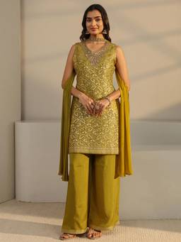 Libas - Green Floral Kurta With Palazzo & Dupatta
