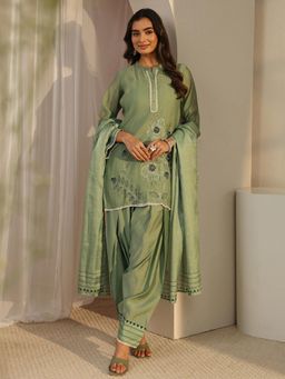 Libas - Green Embroidered Kurta With Solid Salwar & Kota Dupatta