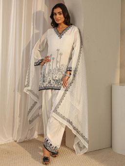 Libas - White Embroidered Kurta With Salwar & Printed Kota Dupatta
