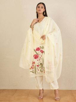 CHETI - Women Pure Cotton Printed Straight Kurta With Pant & Dupatta - White