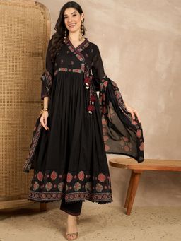 CHETI - Women Cotton Voile Kurta With Pant & Dupatta - Black