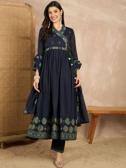 CHETI - Women Cotton Voile Kurta With Pant & Dupatta - Blue