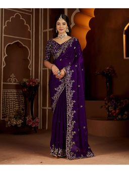 RAAG VARNAM - Purple Satin Silk Heavy Jari Embroidery Saree With Unstitched Blouse