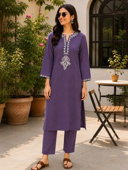Nayam by lakshita - Women Purple Embroidered Kurta & Pant