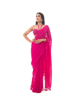 Sacred Weaves - Dark Pink Saree with Unstitched Blouse