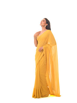 Sacred Weaves - Mustard Plain Saree with Unstitched Blouse