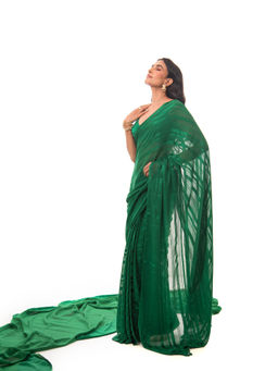 Sacred Weaves - Bottle Green Saree with Unstitched Blouse