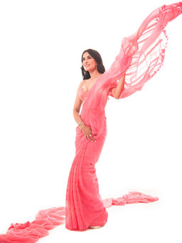 Sacred Weaves - Pink Saree with Unstitched Blouse