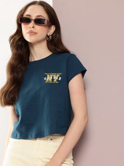 DILLINGER - Women Blue Regular Cropped Pocket Embroidery T-Shirt