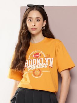 DILLINGER - Women Yellow Oversized Short Sleeve Printed T-Shirt