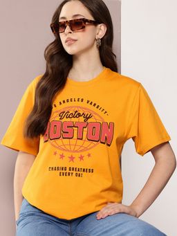 DILLINGER - Women Yellow Oversized Short Sleeve Printed T-Shirt