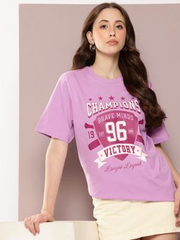 DILLINGER - Women Lavender Oversized Short Sleeve Graphic Printed T-Shirt