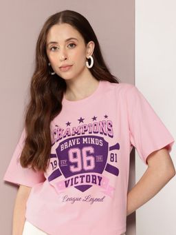 DILLINGER - Women Pink Oversized Short Sleeve Graphic Printed T-Shirt