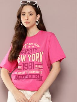 DILLINGER - Women Pink Oversized Short Sleeve Printed T-Shirt