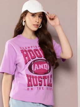 DILLINGER - Women Lavender Oversized Short Sleeve Printed T-Shirt