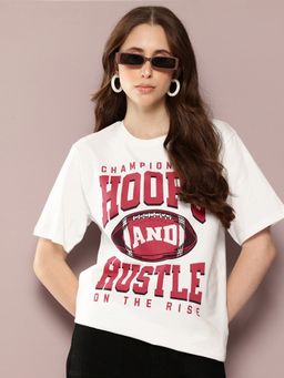 DILLINGER - Women Off White Oversized Short Sleeve Printed T-Shirt