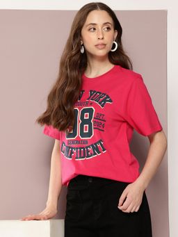 DILLINGER - Women Pink Oversized Short Sleeve Printed T-Shirt