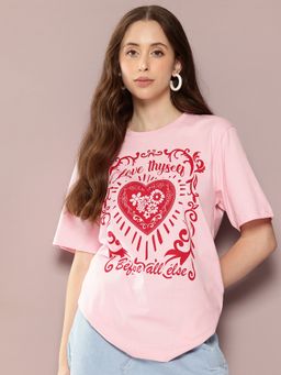 DILLINGER - Women Pink Oversized Short Sleeve Graphic Printed T-Shirt