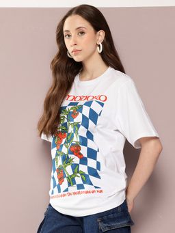 DILLINGER - Women White Oversized Short Sleeve Graphic Printed T-Shirt