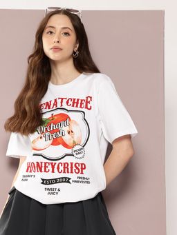 DILLINGER - Women White Oversized Short Sleeve Graphic Printed T-Shirt