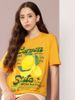 DILLINGER - Women Yellow Oversized Short Sleeve Graphic Printed T-Shirt