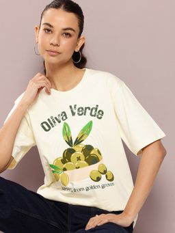 DILLINGER - Women Cream Oversized Short Sleeve Graphic Printed T-Shirt