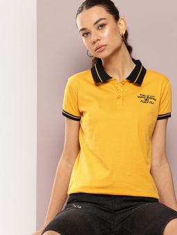 DILLINGER - Women Yellow Regular Fit Solid Pocket Embroidery Polo T-Shirt
