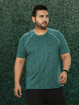 Instafab Plus - Men Emerald Green Abstract-Imprint Activewear T-Shirt