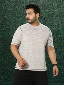 Instafab Plus - Men Cloud Grey Plash-Imprint Activewear T-Shirt