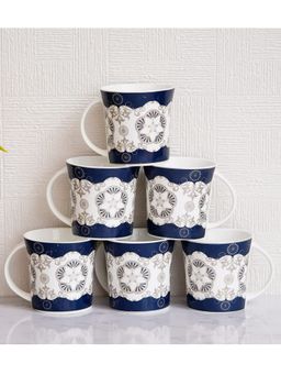 Femora - Indian Ceramic Fine Bone China Handcrafted Blue Design Tea Cup - 6 Pcs -150 Ml