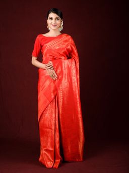 EXCLUSIVA - Red Soft Silk Weaving Saree with Unstitched Blouse