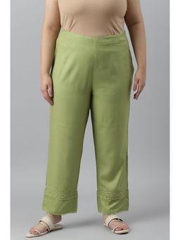 W - Green Solid Straight Pant