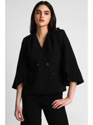 Buy Allen Solly Women Black Solid Casual Blazer Online