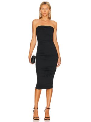 susana monaco ruched bodycon midi dress