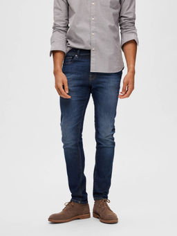 Selected - Dark Blue Mid Rise Leon Slim Fit Jeans