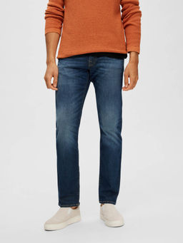 Selected - Dark Blue Mid Rise Scott Straight Fit Jeans