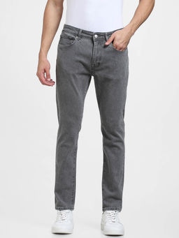 Selected - Grey Mid Rise Dyed Leon Slim Fit Jeans