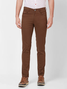 Giordano - Brown Slim Fit Solid Mid Waist Cotton Chinos