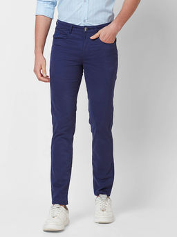 Giordano - Blue Slim Fit Solid Mid Waist Cotton Chinos